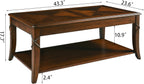 Mid-Century Modern Coffee Table Set of 3, 3-Piece Solid Wood Living Room Table Set, Coffee Table with 2 Square End Side Tables, Cherry Walnut Home Furniture for Apartment KFZ-DR200-3
