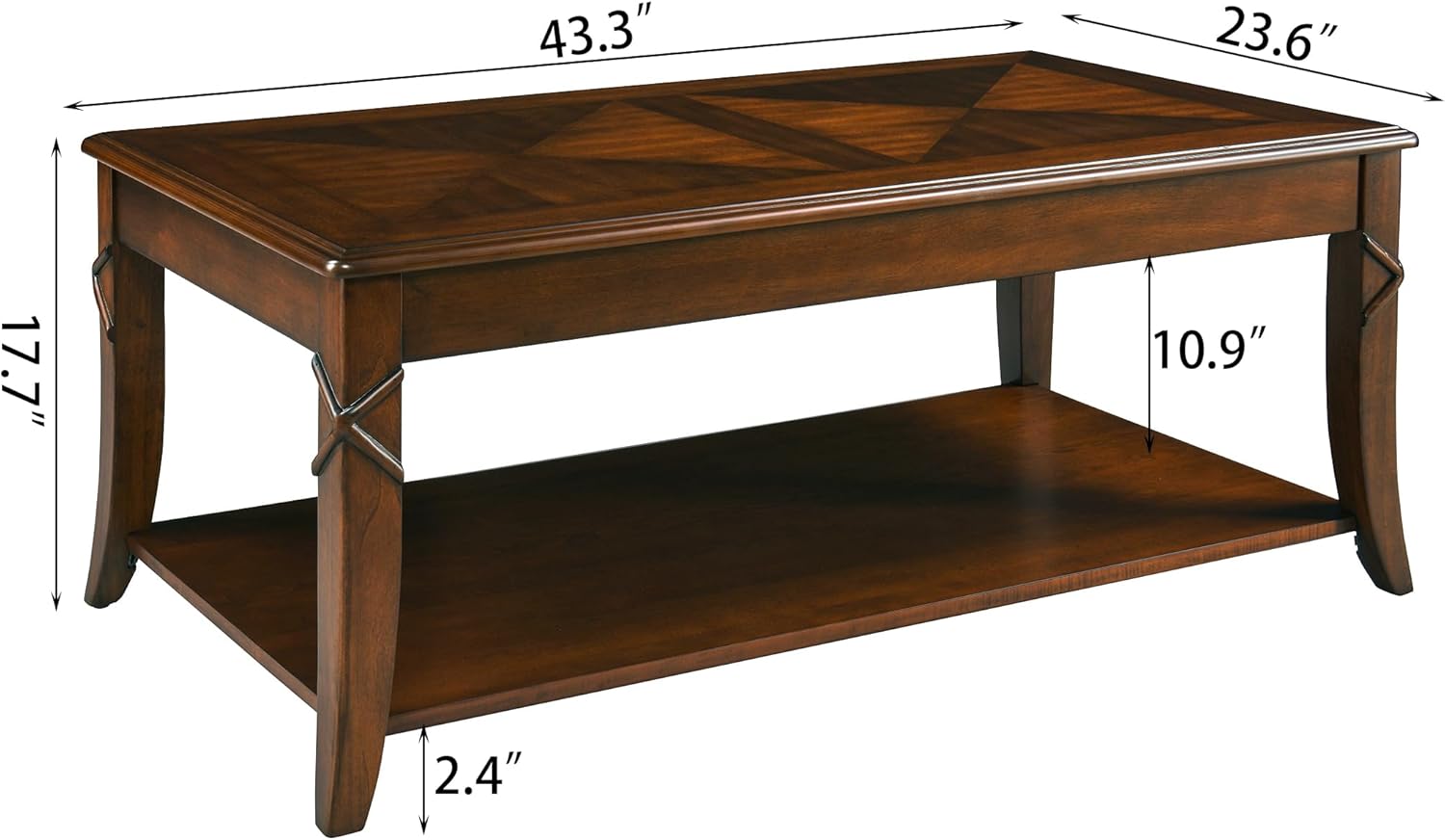 Mid-Century Modern Coffee Table Set of 3, 3-Piece Solid Wood Living Room Table Set, Coffee Table with 2 Square End Side Tables, Cherry Walnut Home Furniture for Apartment KFZ-DR200-3