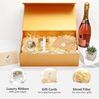 LIFELUM Gold Gift Boxes with Lids,1 Pack 13.85 x 8.35 x 4.45 inch Gift Box with Ribbon, Card, Shredded Paper Filler Gift Box for Valentine's day,Christmas,Birthdays, Bridal Gifts,Weddings