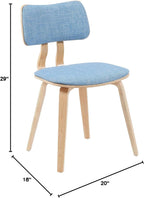 Armen Living Jaguar Mid-Century Dining Chair with Light Blue Fabric Upholstered Seat and Patterned Oak Wood Finish