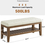 YaFiti End of Bed Storage Bench, 42.9" Entryway Shoe Bench with Solid Wood Shelf, Upholstered Ottoman with Padded Seat for Bedroom, Hallway and Living Room, Beige