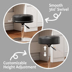 Youtanic Vanity Stool with Adjustable Height, 360°Swivel Ottoman Chair for Adults, Round Padded Makeup Stool with Stable Support for Vanity Bedroom, Bathroom, Dorm, Black