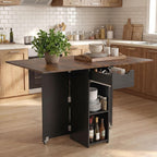 GOFLAME Drop Leaf Dining Table for 2-4, Folding Kitchen Table with Open Shelves & Drawer, Lockable Wheels, Space Saving Extendable Table for Dining Room, Living Room, Small Space, Rustic Brown & Black