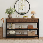 FATORRI Console Table for Entryway, Farmhouse Sofa Table with 3 Drawers for Living Room, Wood and Metal Hallway Tables with Storage and Couch Tables Behind Sofa (54.72 Inch Long, Medium Walnut)