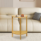 End Table Half Moon Side Tables, 2 Tier Half Round Side Table, Sofa Side Half Round Table with 2-Tier Storage Shelves, Nightstand for Living Room, Bedroom, Small Space, Rustic Brown, Boho Side Table