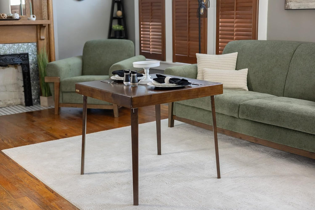 Stakmore Folding Puzzle Table, Espresso Wood, Felt Interior Fabric, Removable Top Storage, Space-Saving Design