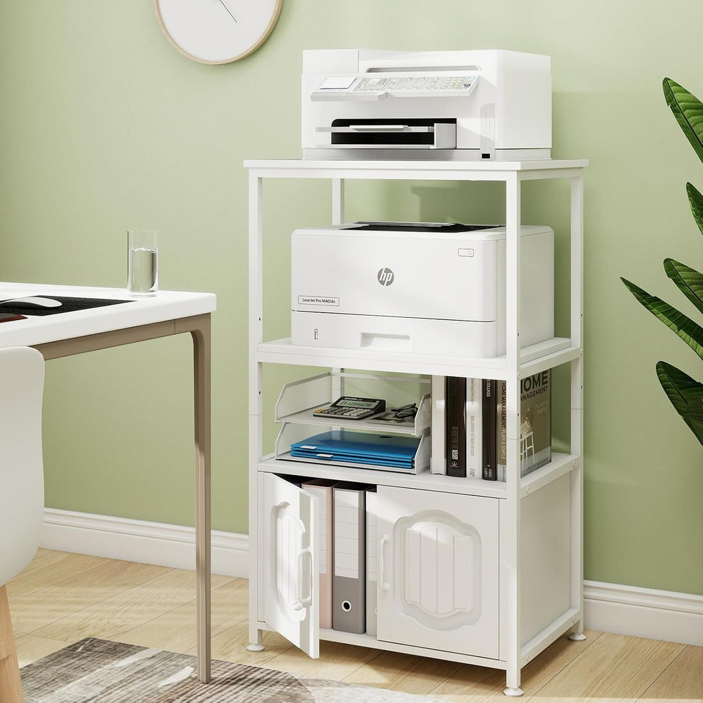 Natwind 4 Tier Printer Stand, File Cabinet w/Adjustable Open Shelves,White | Filling Cabinet with Book Shelf, Office Vertical Open Cabinet, Decorative Wood Printer Shelf with Storage for Home Office
