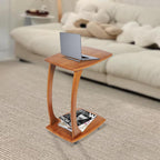 Solid Wood End Table with Rolling Wheels, C Shaped Side Table, TV Tray Table Small Accent Table, Couch Table That Slide Under for Small Space, Living Room, Bedroom or Office (Brown)
