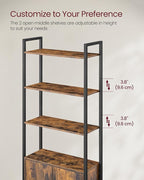 VASAGLE 6-Tier Bookshelf, Tall Bookcase with Cabinet, Steel Frame, Adjustable Shelves, 9.4 x 23.6 x 62.8 Inches, Living Room Bedroom, Rustic Brown and Ink Black ULLS133K01