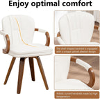 Swivel Dining Chairs Mid Century Modern White Faux Leather Upholstered Kitchen Chairs with Bentwood Frame Armrests Side Chairs,Comfortable Ergonomic Wood Accent Chair No Wheels,1PCS