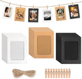 100 Pack Paper Picture Frames, 4x6 Inch Photo Strip Frame Hanging Photo Display Banner, 3 Colors Photo Holder with Wooden Clips and String for Wall Decor and Party Supplies