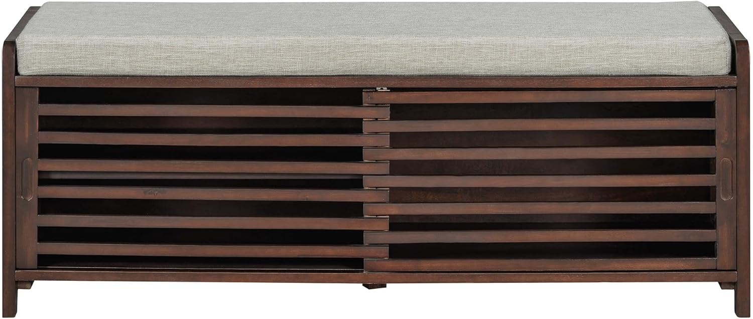 LUMISOL Shoe Bench with Storage and Cushion, Farmhouse Distressed Shutter Storage Bench with Retro Charm for Living Room, Entryway, Espresso