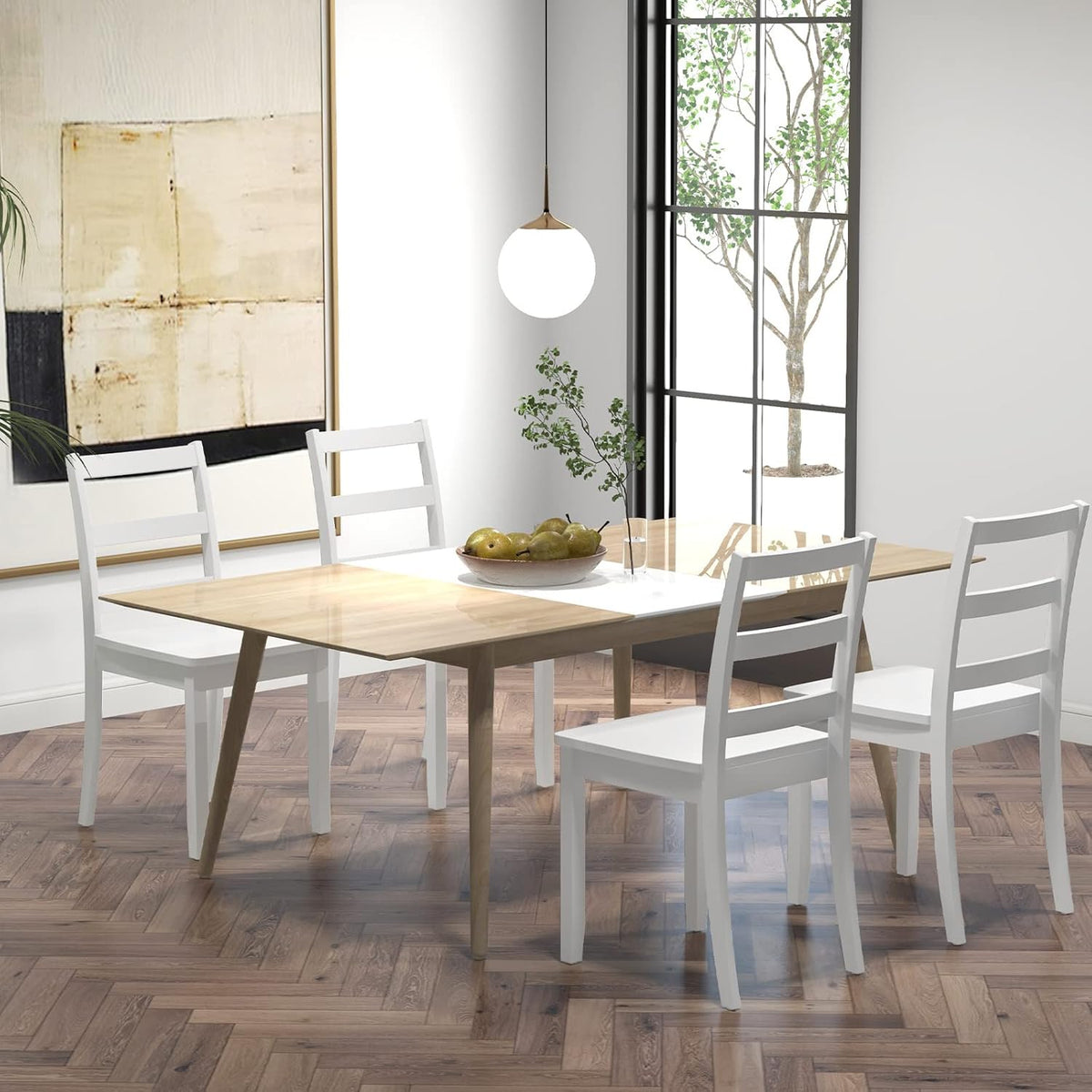 Giantex Wood Dining Chairs Set of 4 White - Wooden Armless Kitchen Chairs with Solid Rubber Wood Legs, Non-Slip Foot Pads, Max Load 400 Lbs, Farmhouse Style High Ladder Back Dining Room Chairs