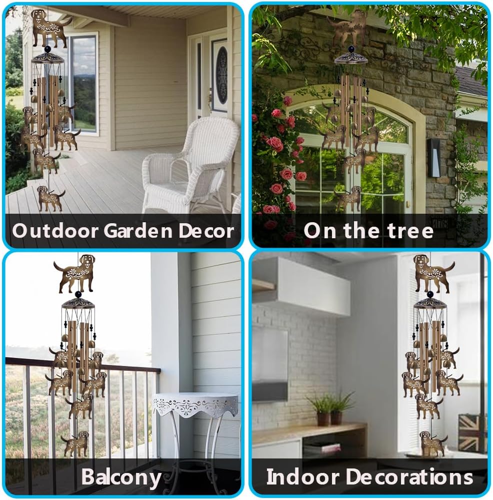 Outdoor Dogs Wind Chimes - Bronze Memorial Wind Bells, Mobile Sympathy Wind Catcher, Romantic Puppy Decor, Windchimes for Home, Balcony, Tree, Festival, Garden Hanging Decoration, Gifts for Mom