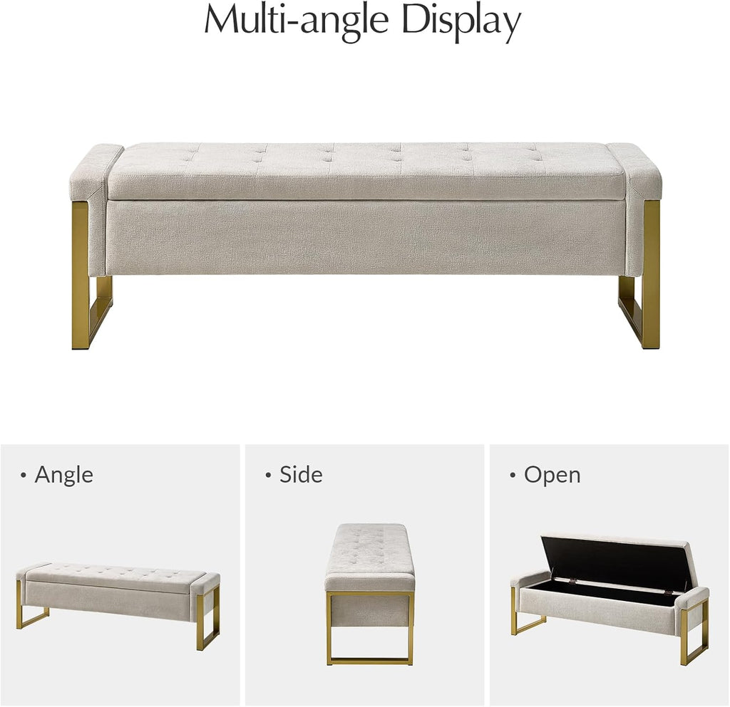 Modern Storage Ottoman Bench with Gold Metal Legs Upholstered Footrest End-of-Bed Bench with Hidden Storage, Hallway and Entryway Beige