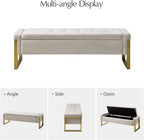 Modern Storage Ottoman Bench with Gold Metal Legs Upholstered Footrest End-of-Bed Bench with Hidden Storage, Hallway and Entryway Beige