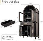 71" Tall Farmhouse Pantry Cabinet, Arched Glass Door Kitchen Storage Cabinet with Barn Door Design, Freestanding Buffet Cabinet with Adjustable Shelves for Kitchen,Living Room,Dining Room,Black