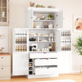 77'' Tall Freestanding Kitchen Pantry Cabinet, 35"L x 17.7"W Modern Shaker Style Cupboard with Adjustable Shelves, Wine Racks, Power Outlet & USB Ports, Anti-Tip Design, Easy Assembly (White)