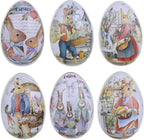Rabbit Gardener Easter Egg Tin (Style E) - Retro Flower Market Themed Metal Treat Box, Durable Egg Shaped Keepsake Container for Candies & Jewelry