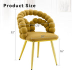 TesNus Velvet Dining Chairs Set of 2, Mustard Yellow Upholstered Velvet Chairs with Gold Metal Legs, Modern Armchairs with Curved Backrest for Dining Room, Living Room, or Makeup Vanity