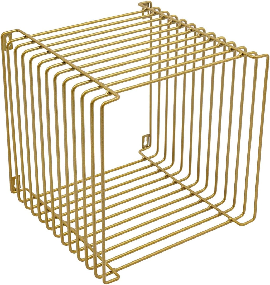 Retro Side Table, Industrial Night Stand, Wire Cube Storage Rack, Coffee Table, Small End Tables, Iron Multi-Purpose Desktop Shelf for Compact Spaces, Living Room Bedroom (Gold, 11.81in)