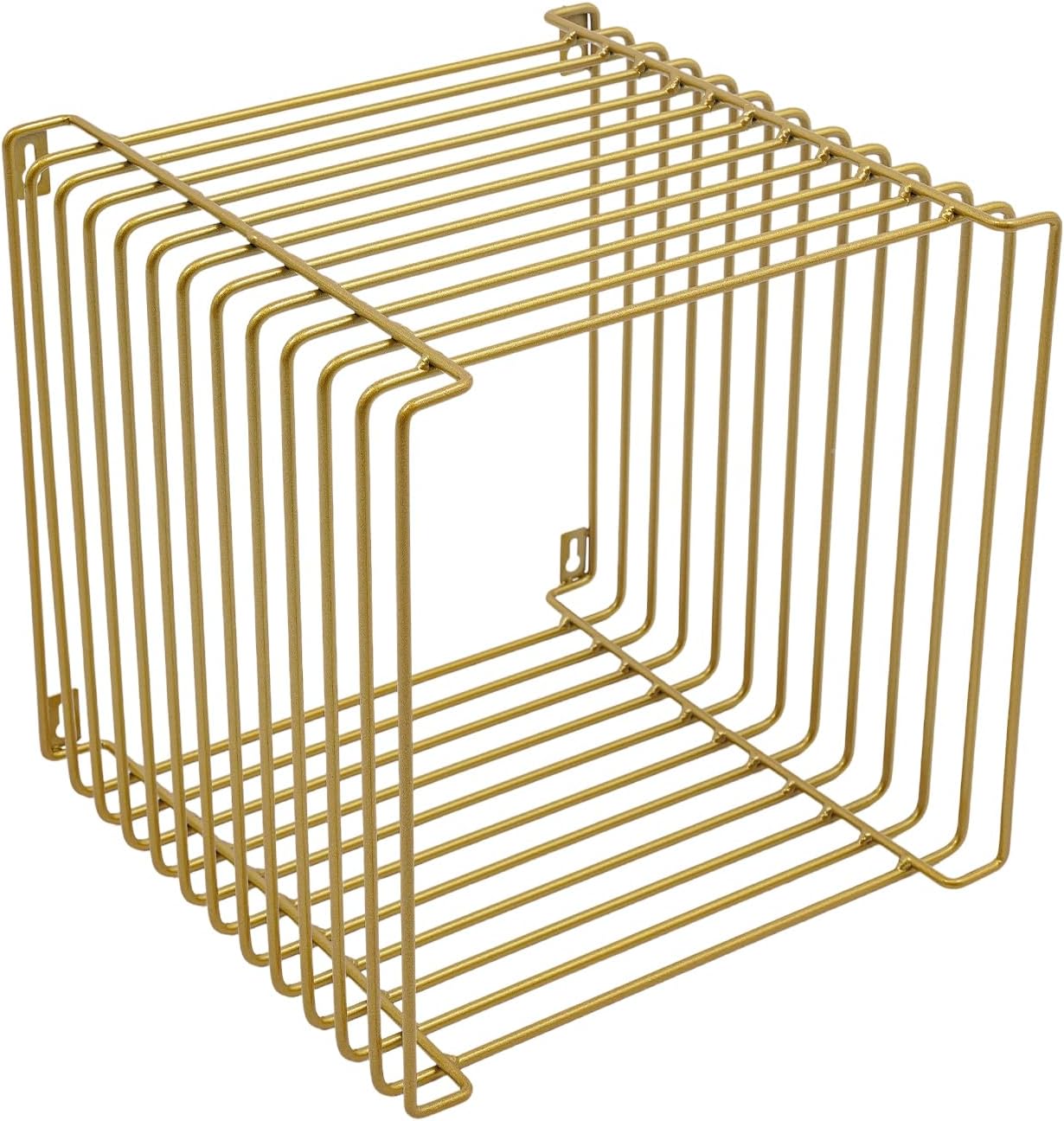 Retro Side Table, Industrial Night Stand, Wire Cube Storage Rack, Coffee Table, Small End Tables, Iron Multi-Purpose Desktop Shelf for Compact Spaces, Living Room Bedroom (Gold, 11.81in)