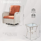Outdoor 360 Degree Swivel Rocker Patio Chairs Sets of 2 and Matching Side Table - 3 Piece Patio Wicker Glider Chairs with Olefin Cushions(Light Grey/Orange)