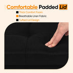 Folding Storage Ottoman, 16.5" Rectangular Footstool with Padded Tufted Lid, Collapsible Storage Footrest for Small Space, Living Room, Bedroom, Dorm, Black