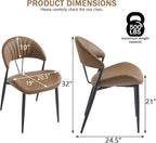 PU Leather Dining Chairs Set of 4, Mid Century Modern Dining Chairs with Stitching, Upholstered Kitchen & Dining Room Chairs with Curved Back and Black Metal Legs (Brown)
