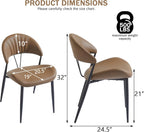 PU Leather Dining Chairs Set of 6, Mid Century Modern Dining Chairs with Stitching, Upholstered Kitchen & Dining Room Chairs with Curved Back and Black Metal Legs (Brown)