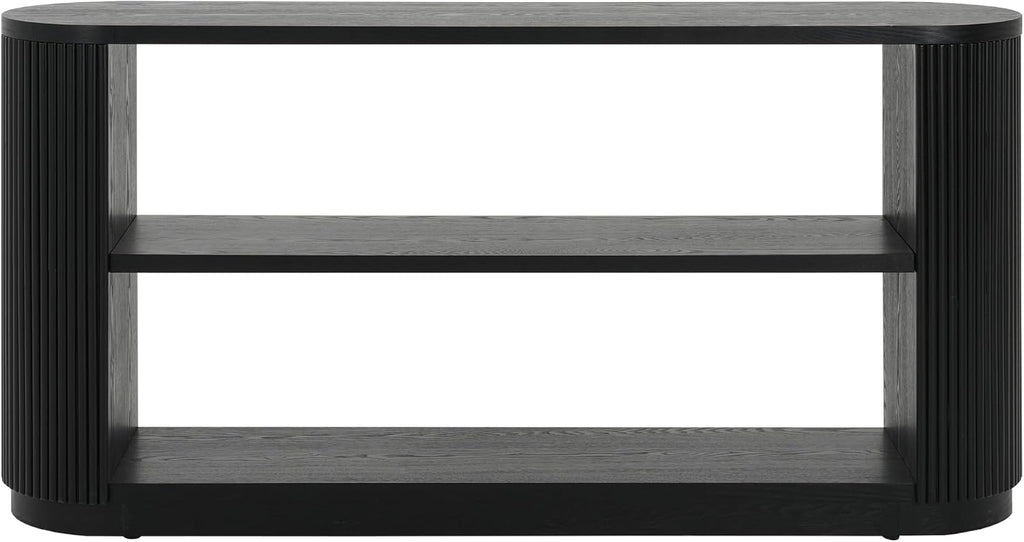 58.9" Modern Console Tables with 3 Tier Open Shelves, Storage Wood Entry Way Table Narrow Long Accent Table for Living Room, Hallway, Entrance, Foyer, with Ash Veneer & Fluted Side, Black