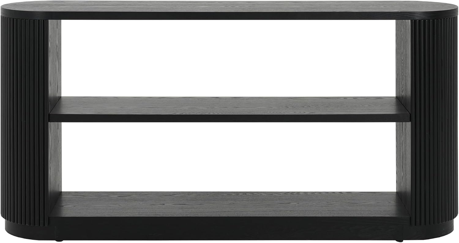 58.9" Modern Console Tables with 3 Tier Open Shelves, Storage Wood Entry Way Table Narrow Long Accent Table for Living Room, Hallway, Entrance, Foyer, with Ash Veneer & Fluted Side, Black