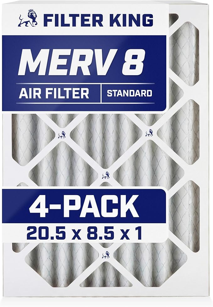 Filter King 20.5x8.5x1 Air Filter | 4-PACK | MERV 8 HVAC Pleated A/C Furnace Filters | MADE IN USA | Actual Size: 20.5 x 8.5 x .75"