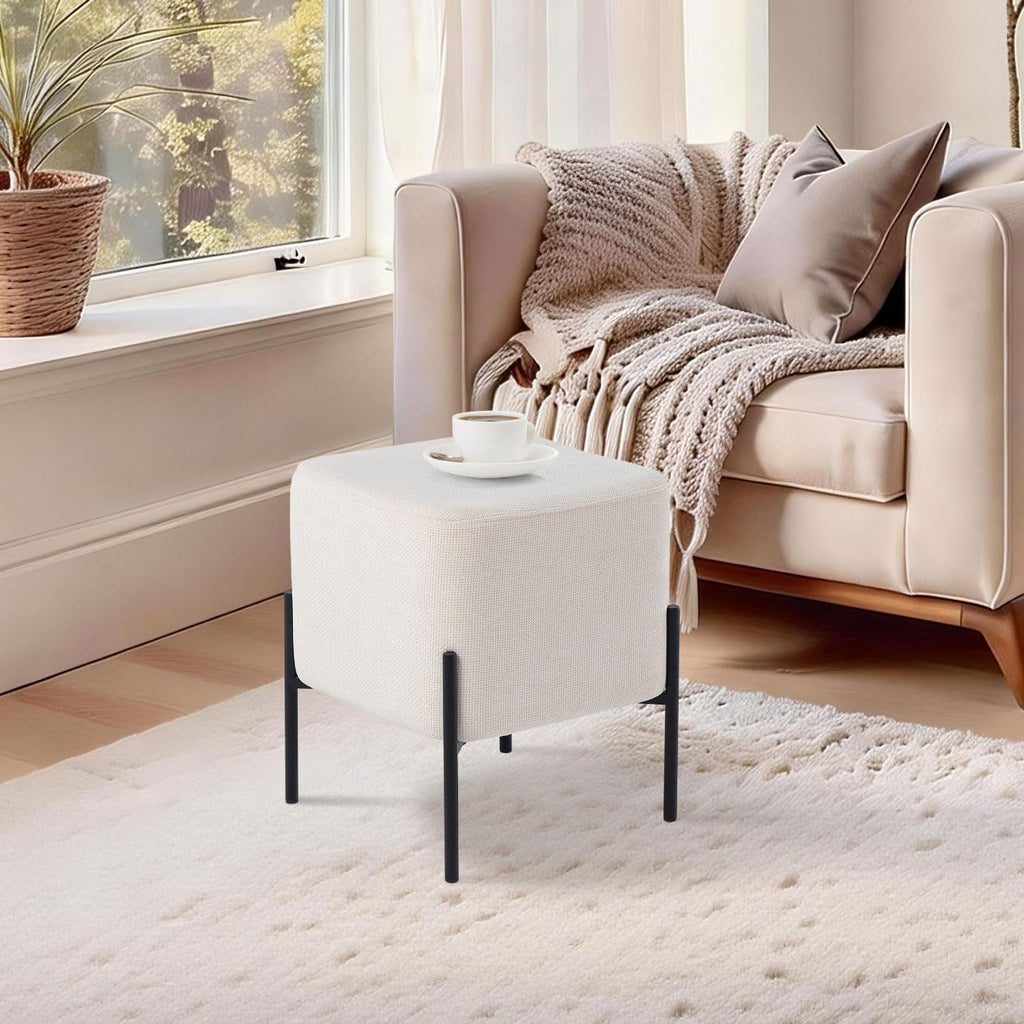 Get Set Modern Linen Ottoman Stool Vanity Stool Foot Rest Stool, Square Small Vanity Chair for Makeup Room, Footrest Stool with Metal Legs, Side Table Ottoman for Living Room, Bedroom, Walk-in Closet