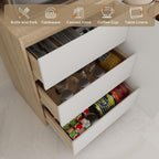 Bobve Large Kitchen Hutch Cabinet with Microwave Stand, Storage Cupboard Pantry with 3-Tier External Shelves and 3 Drawers, Ktichen Food Pantry with Open Countertop for Dining Room, White + Walnut