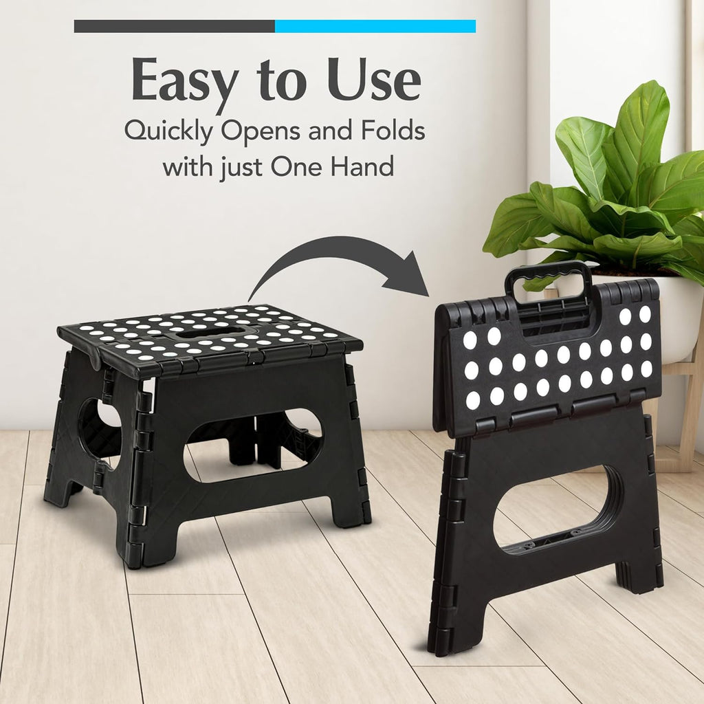 Handy Laundry Folding Step Stool 8 Inch, Black, Non-Slip Holds 300 lbs | 8 Inch, Black, Foldable Collapsible Step Stool, Non-Slip, Holds 300 lbs, Kitchen Bathroom Bedroom, Adults