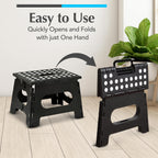 Handy Laundry Folding Step Stool 8 Inch, Black, Non-Slip Holds 300 lbs | 8 Inch, Black, Foldable Collapsible Step Stool, Non-Slip, Holds 300 lbs, Kitchen Bathroom Bedroom, Adults