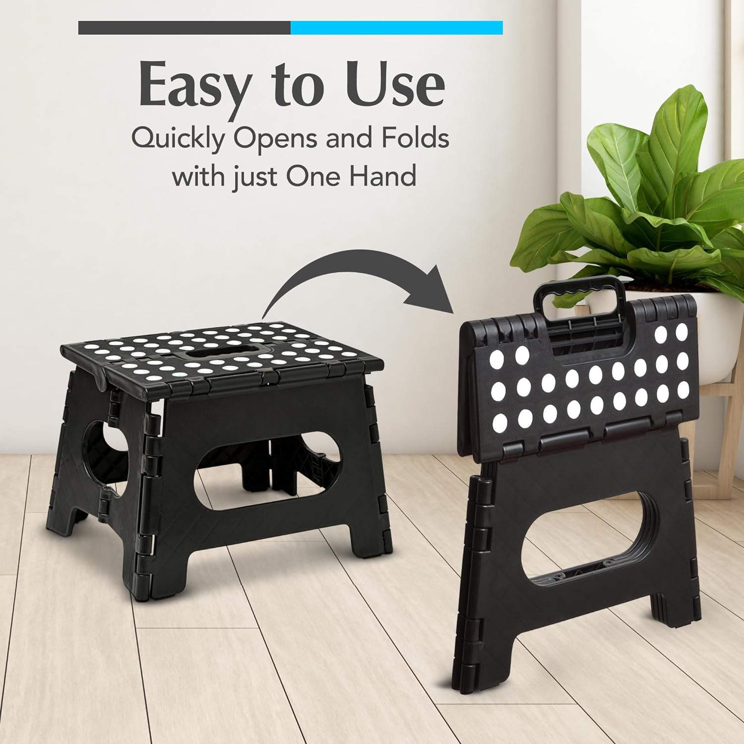 Handy Laundry Folding Step Stool 8 Inch, Black, Non-Slip Holds 300 lbs | 8 Inch, Black, Foldable Collapsible Step Stool, Non-Slip, Holds 300 lbs, Kitchen Bathroom Bedroom, Adults