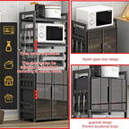 Kitchen Storage Cabinet with Adjustable Shelves Glass Door and Microw Stand Freestanding Cupboard for Dining Room Living Room and Study Room Oven Rack and Bakers Rack Modern Storage Solution