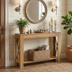 YATINEY Farmhouse Console Table, 39.4'' Small Narrow Entryway Table, Wood Couch Table Behind Sofa with Storage Shelf, Slim Farmhouse Hallway Table for Living Room, Hallway, Foyer, Light Walnut CT34VV