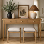 Kmax Ottoman Bench, 19 Inch Tall Vanity Chairs No Wheels, Upholstered Ktichen Chairs Backless Farmhouse Wooden Side Chairs for Dining Room, Extra Seating for Living Room - Linen, Beige