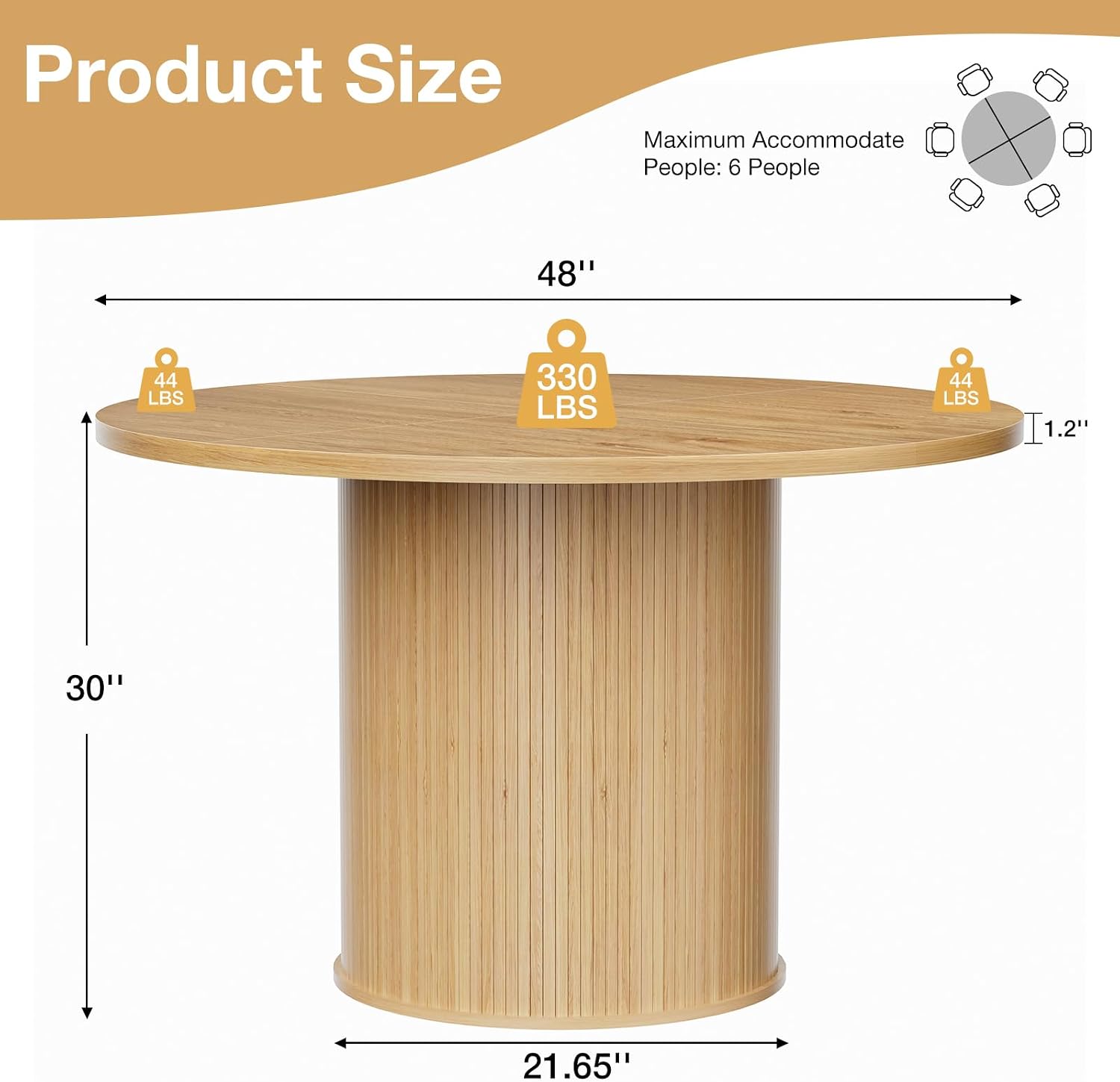 HOMMPA 48'' Round Dining Table for 4-6 Kitchen Table Circle Dinner Table with Wood Strip Base for Kitchen Dining Living Room Natural