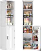 ChooChoo Narrow Kitchen Pantry Storage Cabinet, Slim Storage Cabinet with Adjustable Shelves and Open Shelves, Tall Freestanding Pantry Cabinet for Small Spaces, Kitchen, Dining Room, Bathroom, White