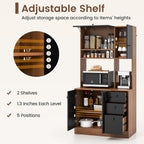 PETSITE Kitchen Buffet Hutch Storage Cabinet, 71" Freestanding Pantry with 3 Cabinets & Drawers, Adjustable Shelves, Microwave Cupboard for Living Room, Dining Room