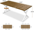 70.8 Inch Rectangular Dining Table for 6-8 People, Farmhouse Kitchen Table with Metal Base & Solid Wood Top, Easy Assembly, Water-Resistant, for Dining Room & Kitchen, Natural & White