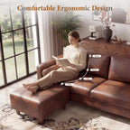 Vesgantti 100" L-Shaped Faux Leather Sectional Couch, Wide Seating, Cocoa | 3 Seater with Movable Ottoman, Mid Century Modern Modular Sofa for Living Room, Apartment, Easy to Assemble, Side Pocket