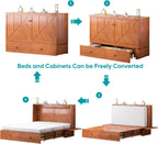 BALUS Murphy Bed Queen Size with Mattress, Queen Murphy Cabinet Bed-Cherry | Tri-Fold Mattress, USB Charing Station, Spacious Drawer, Space Saving, Queen Bed Frame