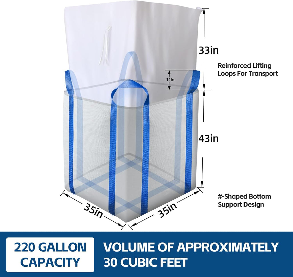 FIBC Bulk Bags,Holds up to 4400 lbs Construction Bags Heavy Duty,210-Gallon Woven Polypropylene Dumpster Bag for Industry Agriculture and Construction,Sealable Top