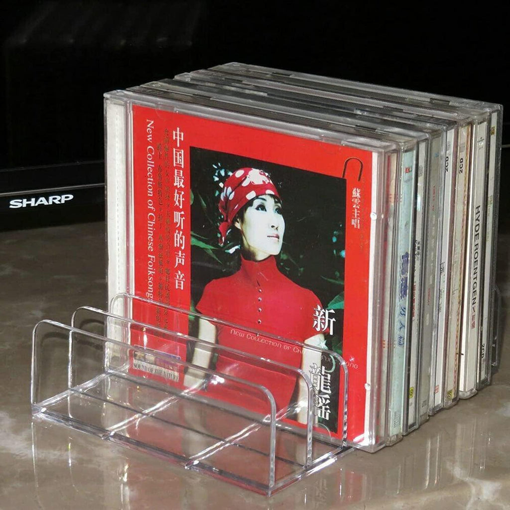 Pmsanzay DVD Storage Box - Clear Acrylic - Stackable DVD and CD Holder, CD Display Rack CD Organizer Stand - Holds up to 14 Standard CD Cases for Media Shelf Storage and Organization - No DVD