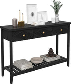 47" Console Table with 3 Drawers, Fluted Wood Entryway Table with Storage Shelf, Narrow Long Sofa Table Modern Behind Couch Accent Table for Living Room, Entryway, Hallway, Foyer